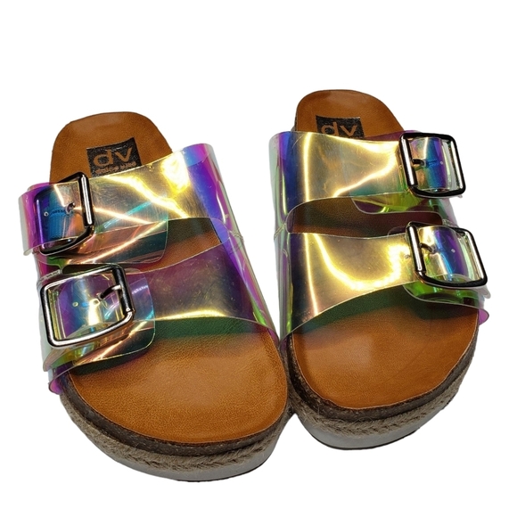 dv by Dolce Vita | Curry Iridescent Clear Acrylic Open Toe Slides Women's 6 - Picture 3 of 11